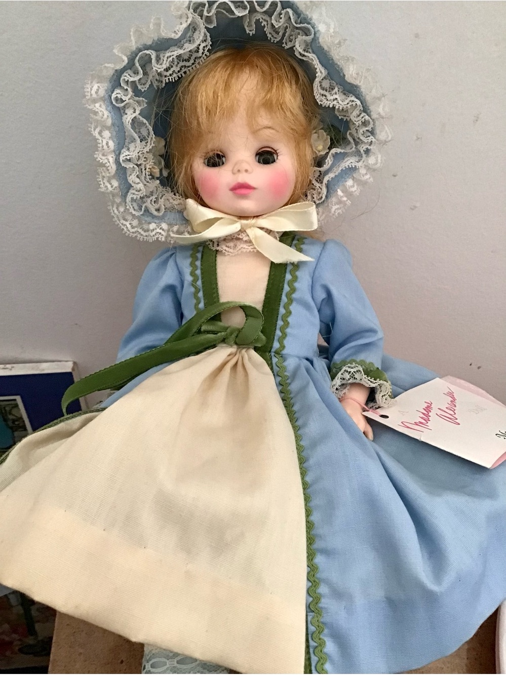 Madame Alexander Doll Manet with tag, Blue & White Costume Outfit, Shoes, 14 in.
